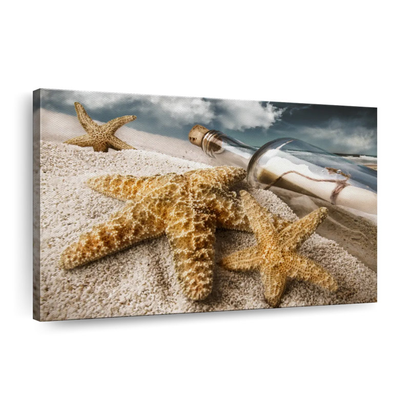 «Bottled Message At The Beach», reproduction sur toile, H 16 po x l 24 po x P 1,25 po