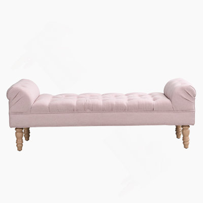 Averleigh Button-Tufted Upholstered End Of Bed Bench With Rolled Arms And Turned Wood Legs