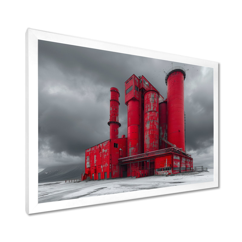 Red Gray Industrial Industrial Factories - Art mural, Toile encadrée blanche avec une seule photo, H 16 po x l 32 po x P 1 po