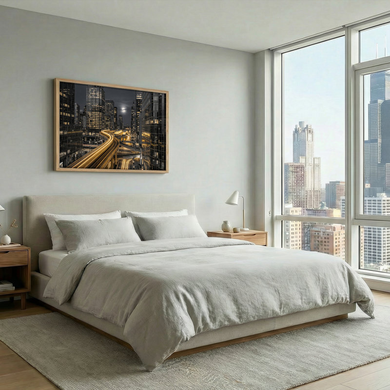 Ensemble de 1 tableau sur toile « Nuit en ville », 36"H x 48"W, Natural