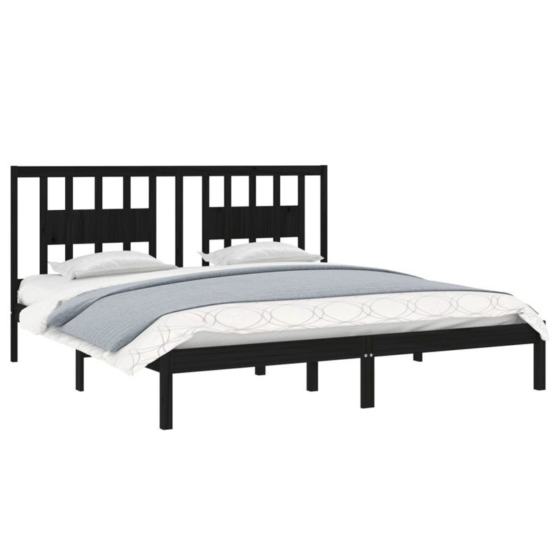 Bed Frame Solid Wood, Black, Super King (200 x 200 cm), No
