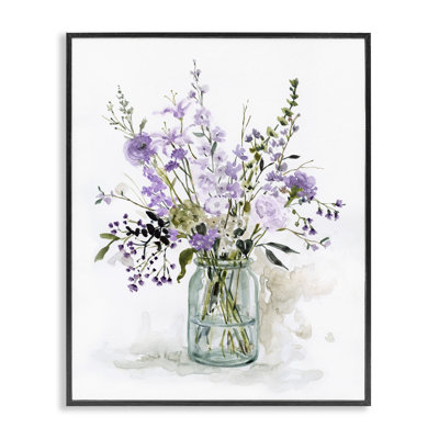 «Mixed Purple Botanicals Traditional Flower Arrangement» par Carol Robinson - peinture à cadre flottant sur toile