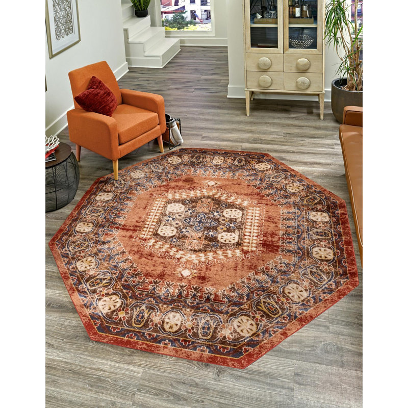 Vern Oriental Area Rug, Octagon 7' x 7', Terracotta