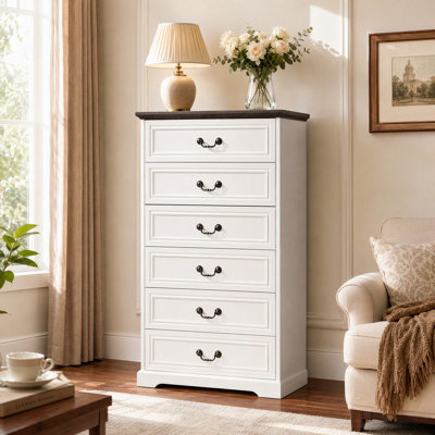 Farmhouse 6-Drawer Chest of Drawers, 51.7" Tall Rustic Wood Dresser for Bedroom, Spacious Storage Organizer