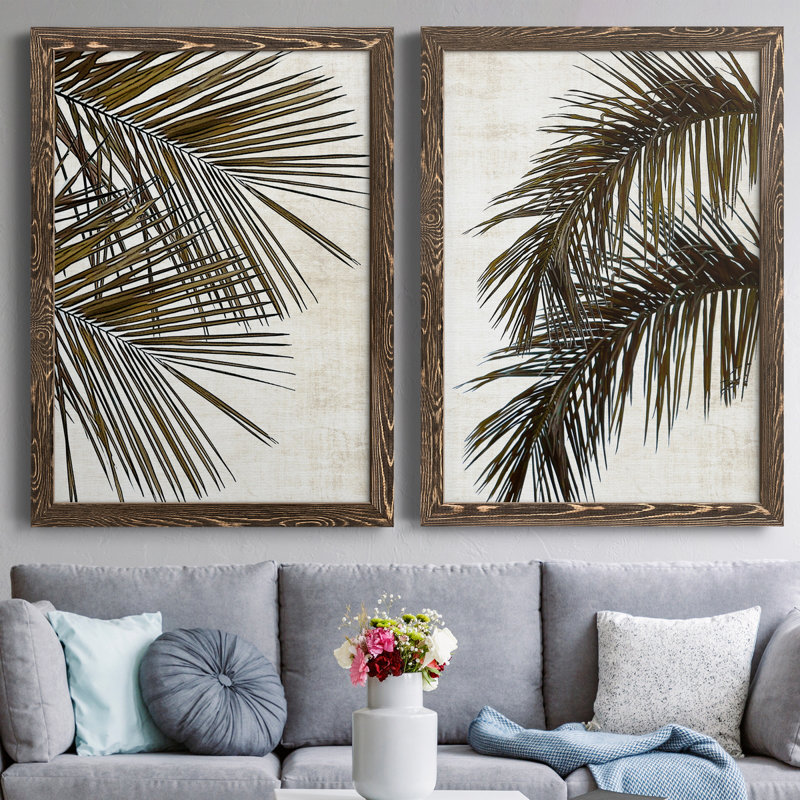 Palm I - ensemble de 2 peintures sur toile encadrées, H 24 po x l 36 po x P 1,5 po, Noyer