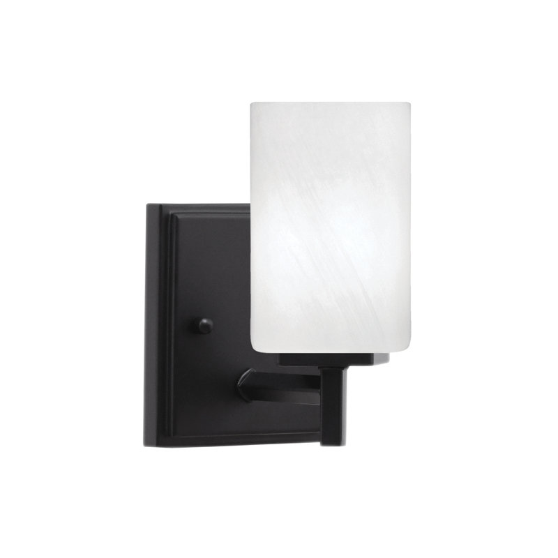 Fausley Wall Sconce Shown In  With 4" White Marble Glass, Matte Black, White Marble Glass