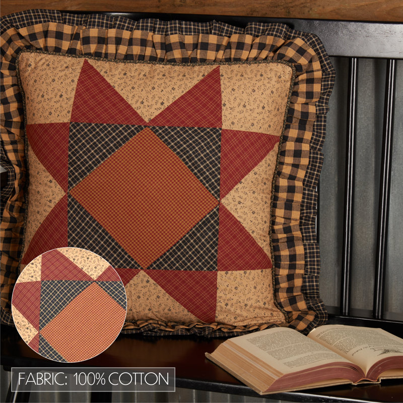 Maisie Patchwork Tan and Red Cotton Throw Pillow