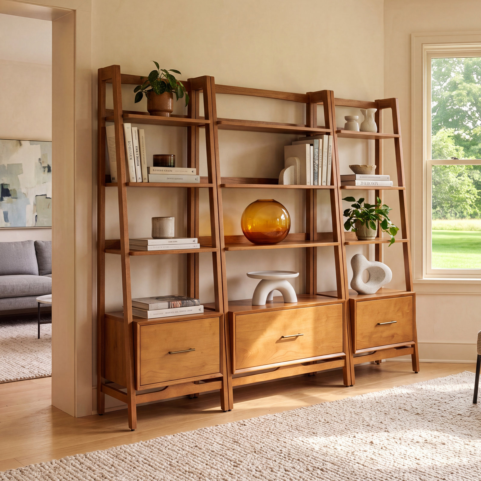 Stiles Wide Ladder Bookcase, Caramel