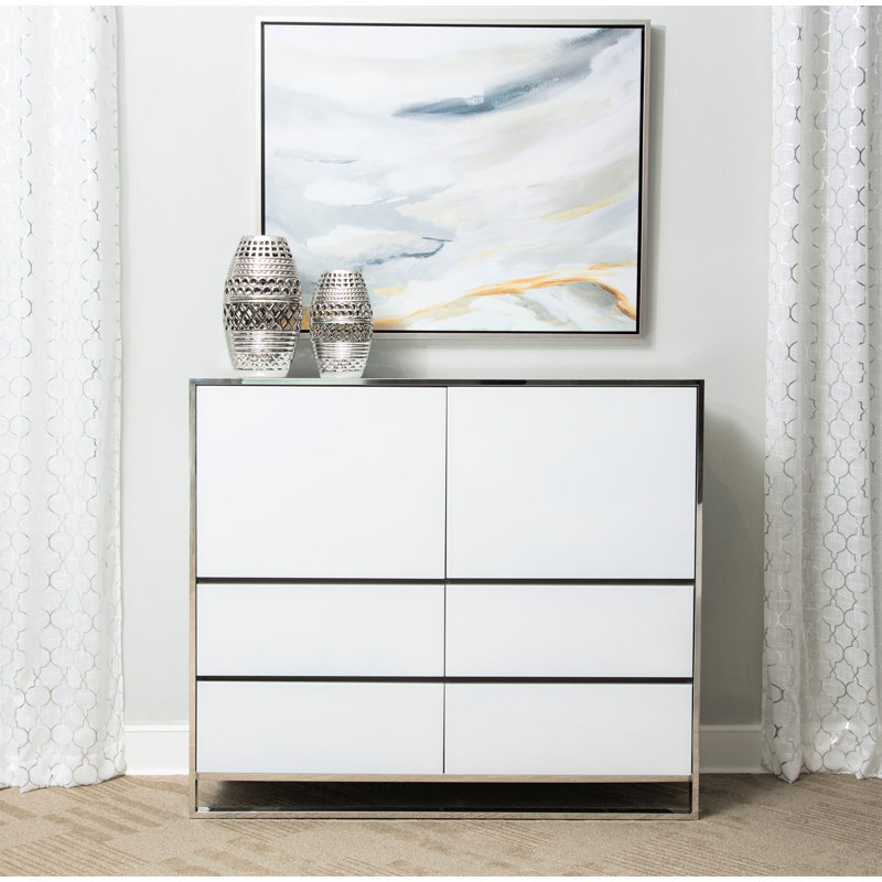 State St. Contemporary 4-Drawer Dresser in Glossy White with Soft Close