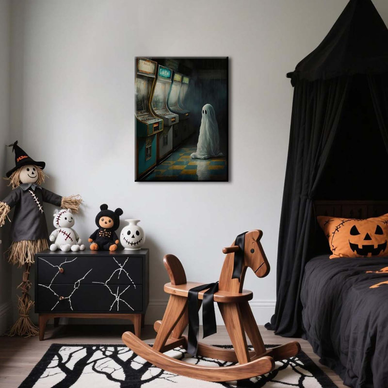 Funny Ghost Gamer Arcade Wall Decor Paintings, Gothic Dark Academia Pictures Canvas Prints Spooky., 60 cm H x 40 cm W