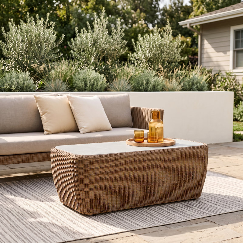 Amber Wicker and Stone Coffee Table