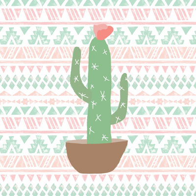 Aztec Pattern Plus Cacti - Wrapped Canvas Print