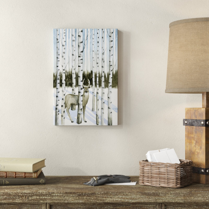 Deer in Snowfall I by Grace Popp - Painting Print, 46cm H x 30cm W, Black Floater Framed