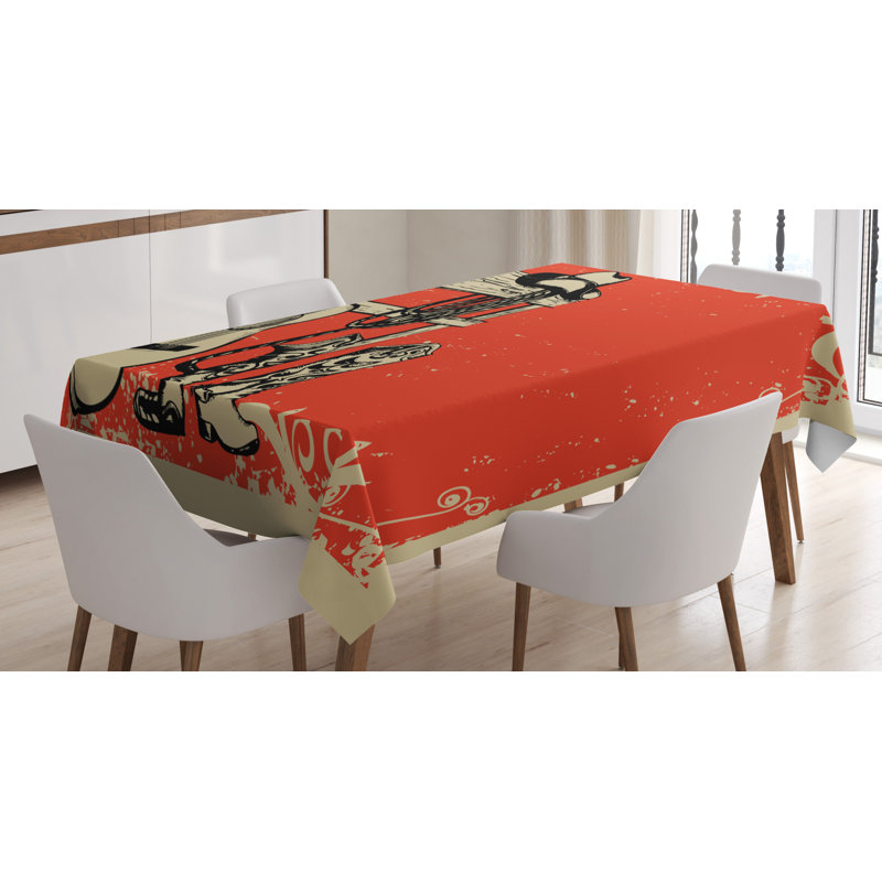 Western Tablecloth, Image Of Wild West Elements With Country Music Guitar And Cowboy Boots Retro Art, Rectangular Table Cover For Dining Room Kitchen Decor, 52" X 70", Beige Orange