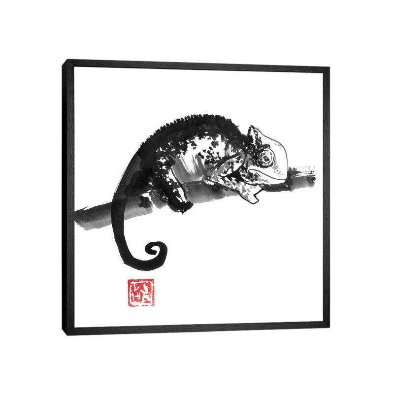 Chameleon by Péchane - Painting on Canvas, Black Framed, 45.72 cm H x 45.72 cm W