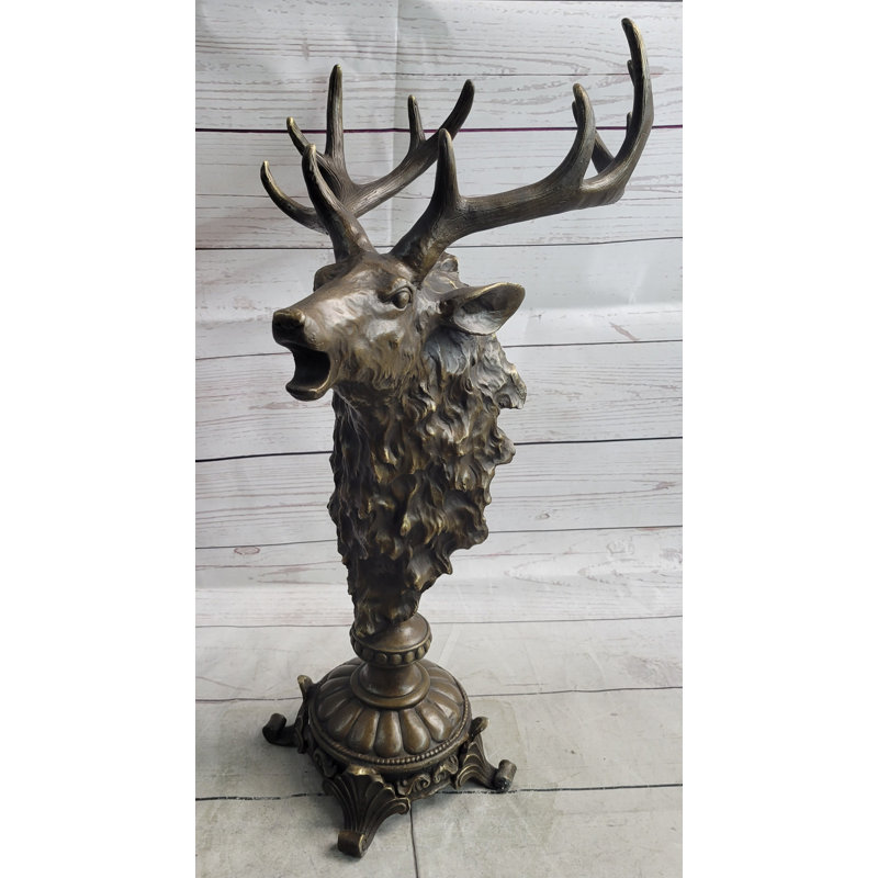 Elk renne caribou cerf bois de cerf bronze buste sculpture statue décor de chalet