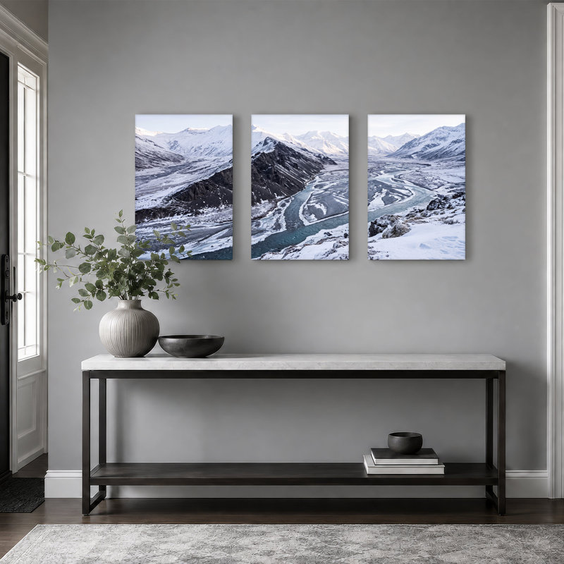 Ensemble de 3 toiles enneigées, "Blue Mountain", 18"H x 12"W x 3pcs