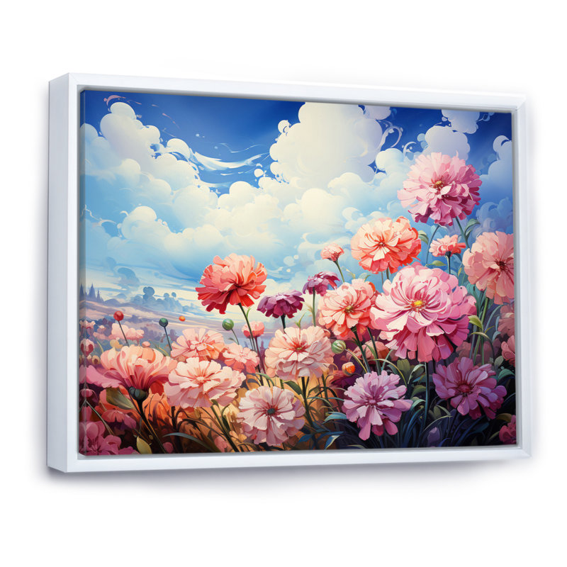 Meadow Zinnia Dreams sur impression sur toile, H 12 po x l 20 po x P 1 po, Cadre flottant blanc