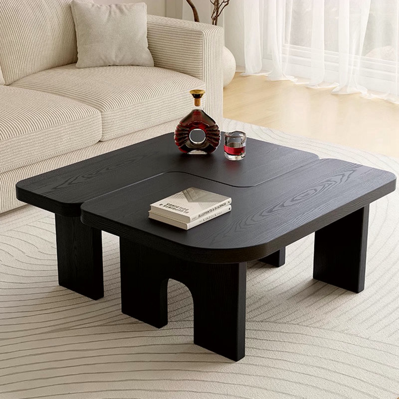 Modern Black Wooden Nesting Coffee Table Set, 70.86" Extendable Splicing Center Table for Living Room