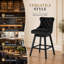 Tabouret de bar pivotant à 360 ° en velours avec dossier, garniture cloutée et pieds robustes en bois massif, fauteuil confortable pour la cuisine, la salle à manger et le restaurant-377555508
