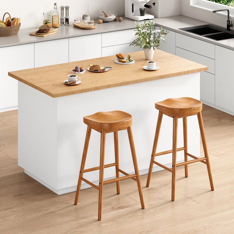 Tabouret de bar en bois massif Danel, Clair naturel, Tabouret de bar (siège d'une hauteur de 30,3 po)