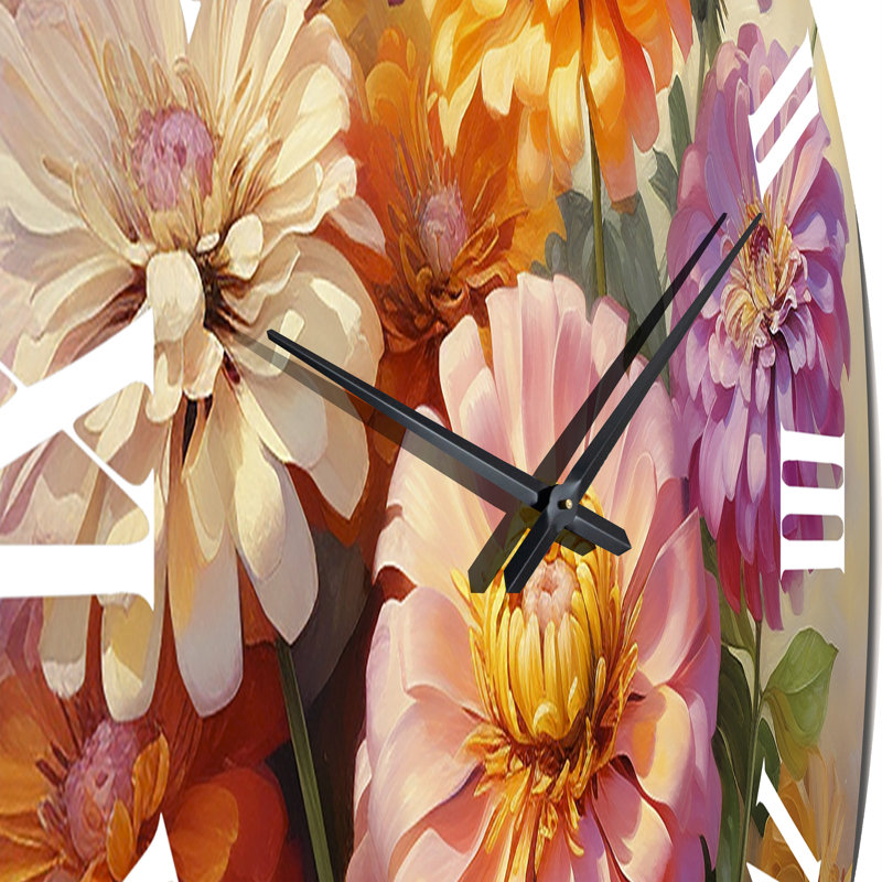 Horloge murale colorée Zinnias, Grand