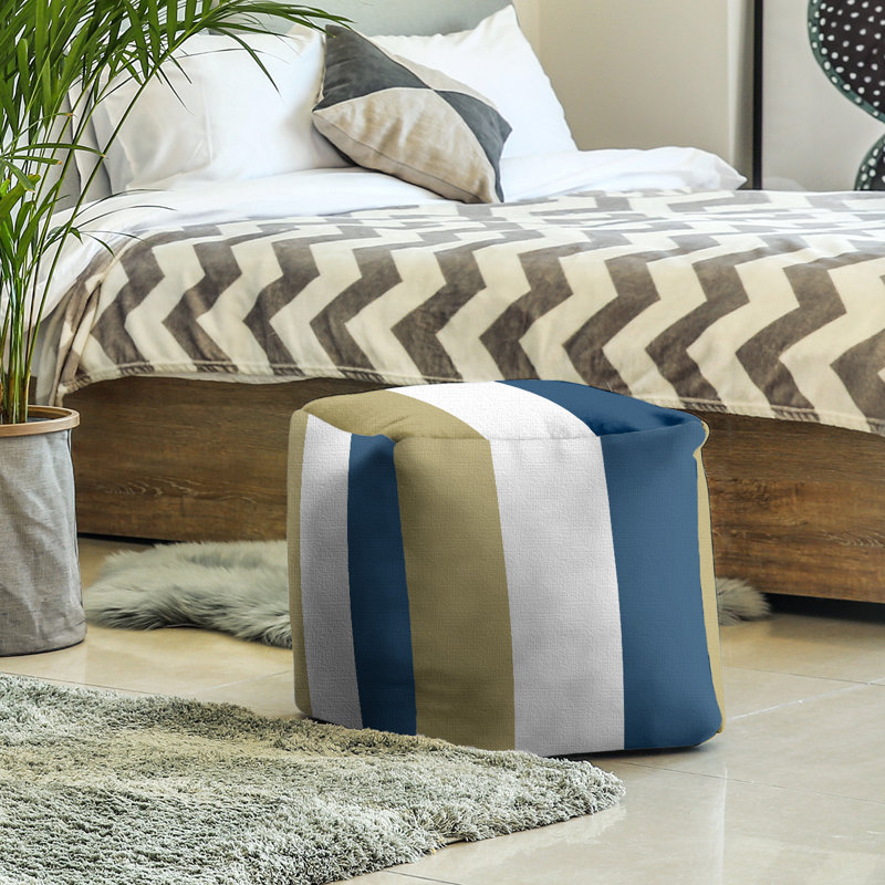 Upholstered Ottoman, Gold/White/Blue