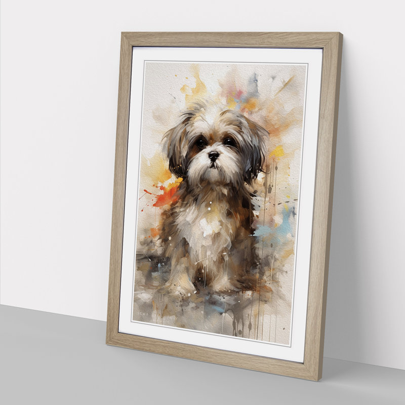 Shih Tzu Gestural - Framed Print, 34cm H x 25cm W, Oak Framed