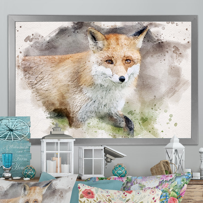 Abstrait renard roux - reproduction sur toile avec cadre flottant, H 12 po x l 20 po x P 1 po, Cadre photo argenté