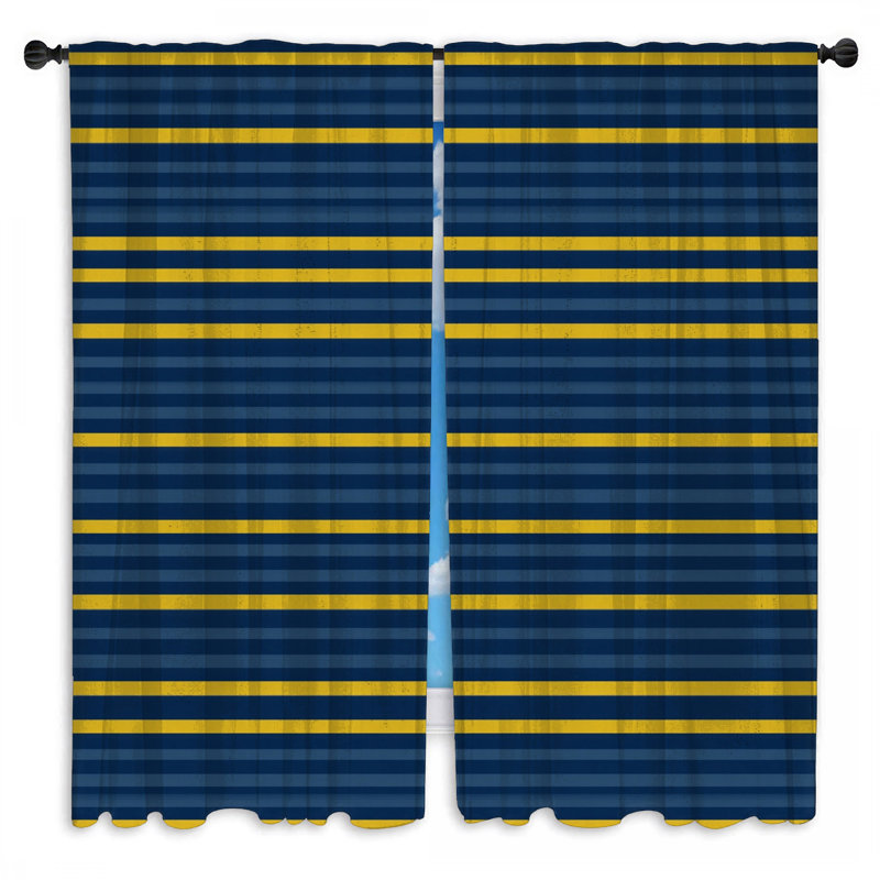 Rideaux de fenêtre à rayures bleu marine et jaunes obscurcissant - 2 panneaux, 112in x 76in - 2 panels, Sheer
