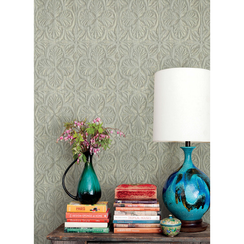 Devendri Prepasted Damask Double Roll, Light Blue