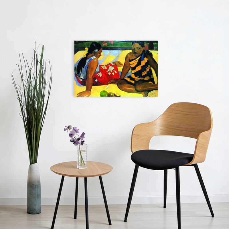 Deux femmes assises, impression d'art classique paysage abstrait coloré, H 16 po x l 24 po