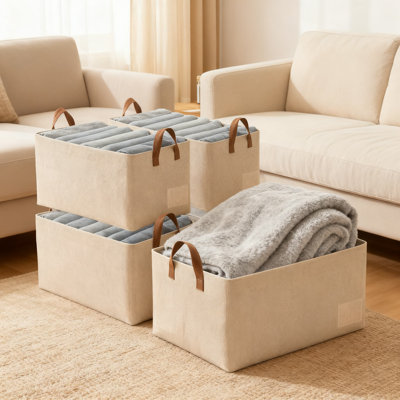 Foldable Fabric Storage Bins With Steel Frame, Stackable Closet Organizer Baskets For Clothes, Toys, And Home Organization, Collapsible Shelf Storage Box With Handle