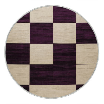 Machine Washable Checkered Beige Area Rug