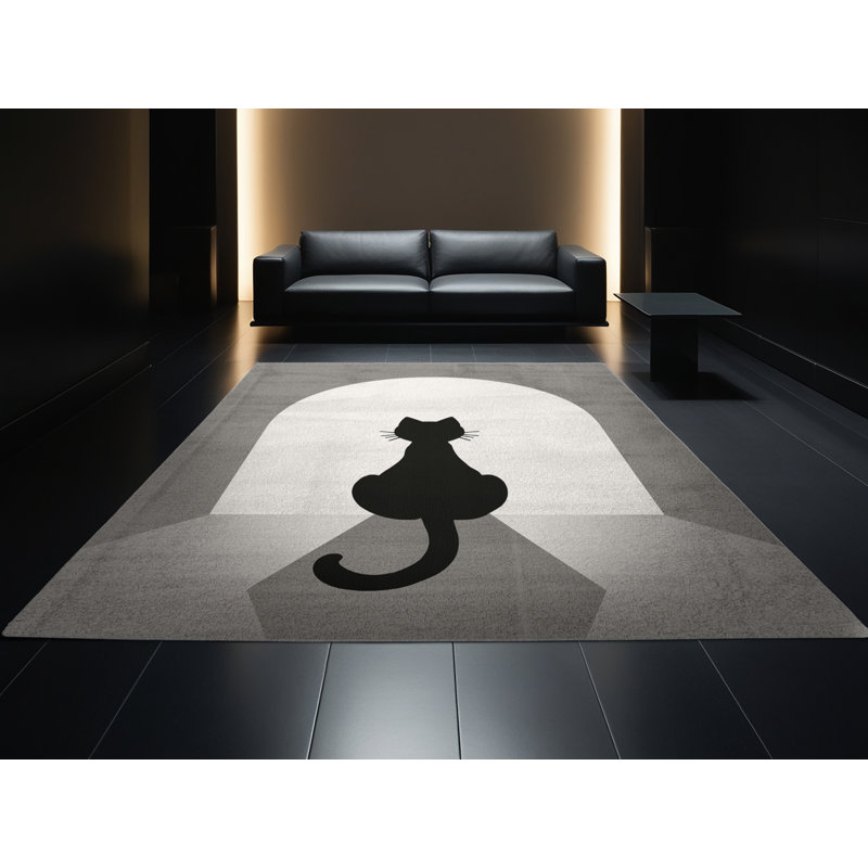 Soft Plush Fiorentino Halloween Modern & Contemporary Abstract Area Rug in Black – Gray Binding, 4x6