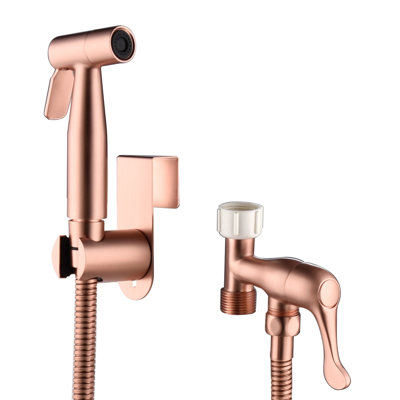 Bidet de toilette à main - or rose, fabrication en métal, 2 modes d'eau, rouille, étapes d'installation faciles en or pour le métal, jet double, propulseur d'hygiène, antirouille et à la corrosion, installation simple