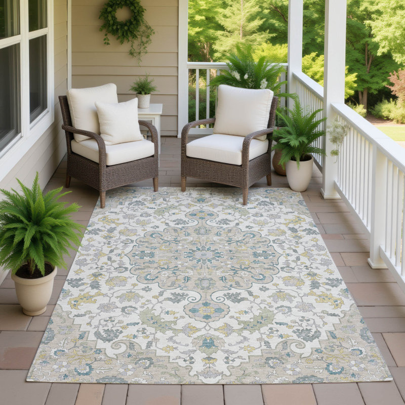 Machine Washable Indoor/Outdoor Chantille ACN2564 Global Rug, Ivory, 5' x 7'6"