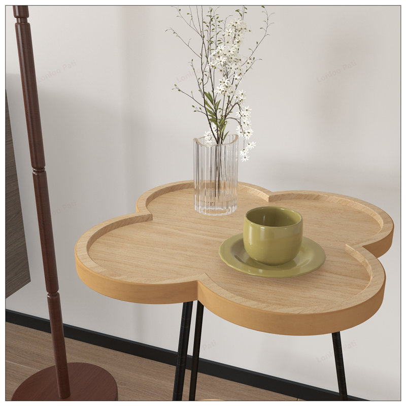 Table d'appoint ronde exquise avec structure à deux couches en forme de pétale et fonctionnalité polyvalente