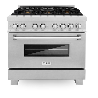 DuraSnow ZLINE 36"" 4.6 cu. ft. Dual Fuel Range with Gas Stove and Electric Oven in Fingerprint Resistant Stainless Steel and Brass Burners -  RAS-SN-BR-36