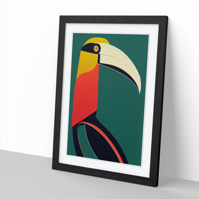 Toucan Deco Style - Wall Art, 46cm H x 34cm W x 2cm D, Oak Framed