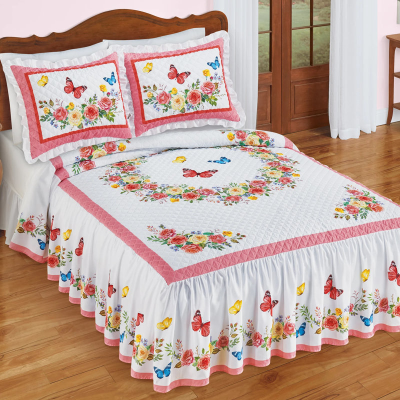Magnifique couvre-lit rose à motif floral, Ensemble de courtepointe très grand