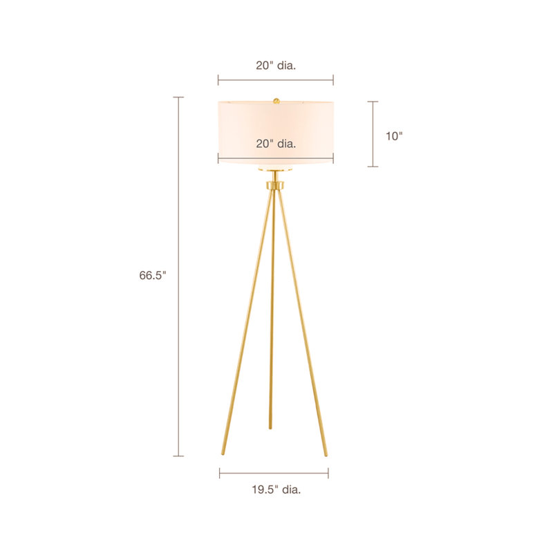 Lampe trépied en métal Pacific avec abat-jour en verre, Doré