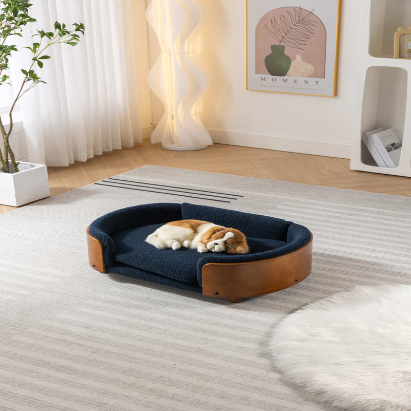 Eiffe Polyester Pet Sofa, Dog Bed Pet Sofa With Solid Wood legs, Dark Gray/Black, 9.85" H x 30.7" W x 20.08" D