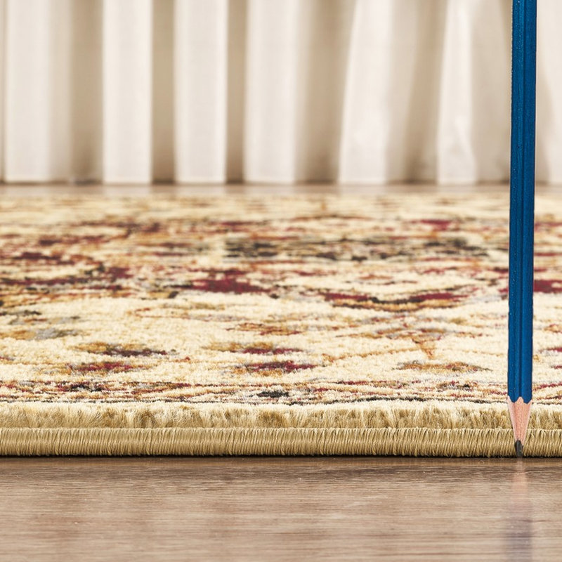 Tapis classique couleur crème, 15,8 kg, base en polypropylène, élégant motif médaillon, profondeur 312 cm, confectionné avec un motif tendance