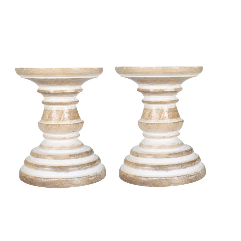 2 Piece Wood Pillar Set, 19cm H x 12cm W x 12cm D