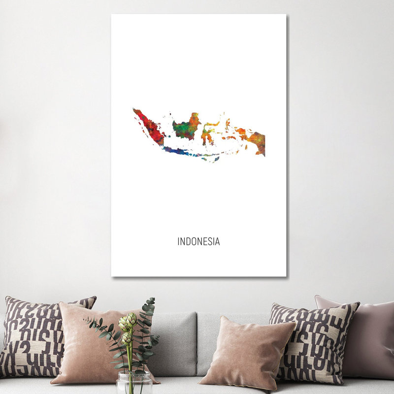 Indonesia Map by Michael Tompsett - Wrapped Canvas Gallery-Wrapped Canvas Giclée, 152.5 cm H x 101.5 cm W