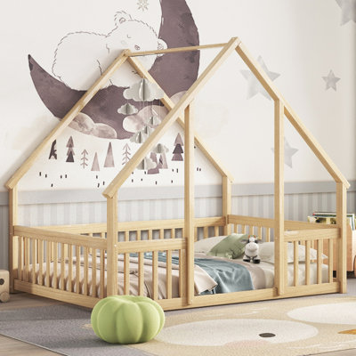 WoodNest House-Shaped Floor Bed with Guardrails