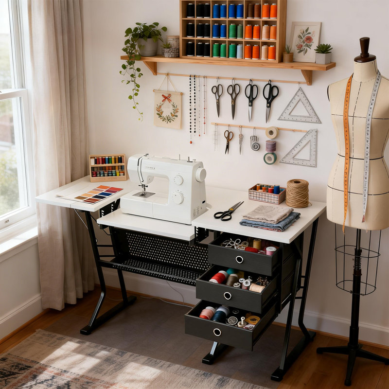 Table de couture l 60 po x P 23,5 po avec plateforme réglable en hauteur