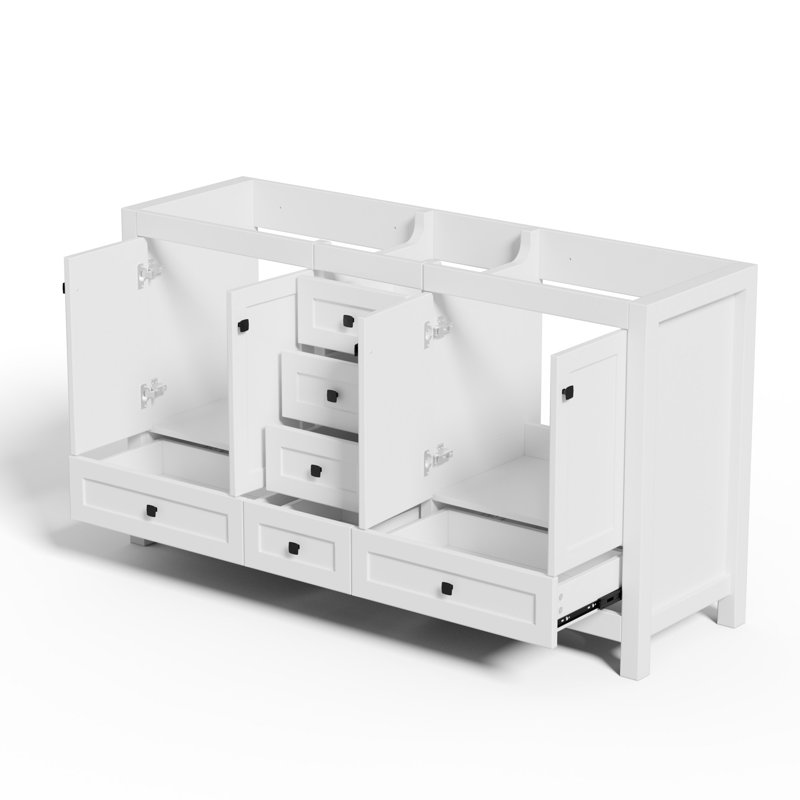 60" Double Sink Bathroom Vanity Cabinet Base Only, Without Sink Top, Assembly Required, White