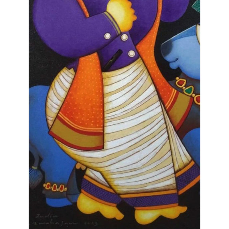 Lord Krishna avec vache | Acrylique sur toile | Par Arvind Mahajan